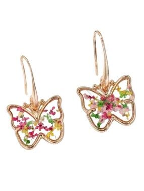 Butterfly Dried Flower Pendant Earrings